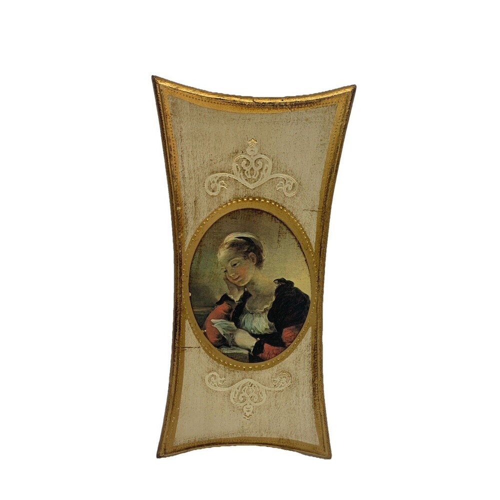 Vintage‎ Wooden Italian Florentine Wall Plaque Frame Apco Japan Bridgertoncore